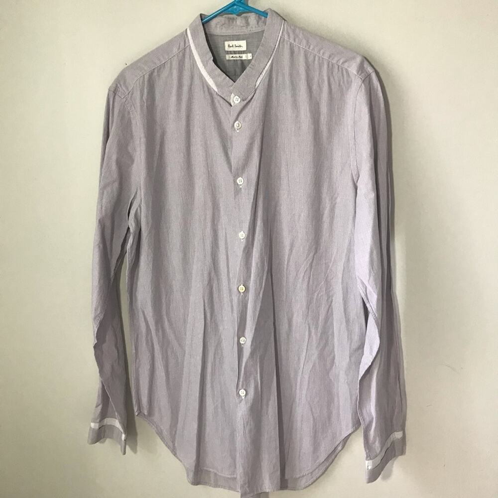 Paul Smith mens L cotton band collar long sleeve button down shirt made in Italy